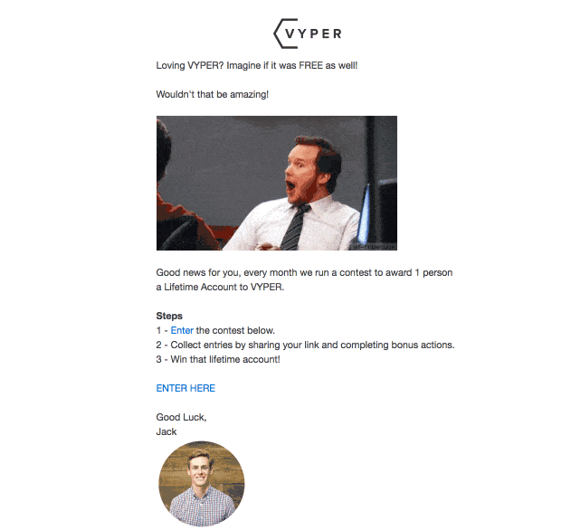 Example email with contest
