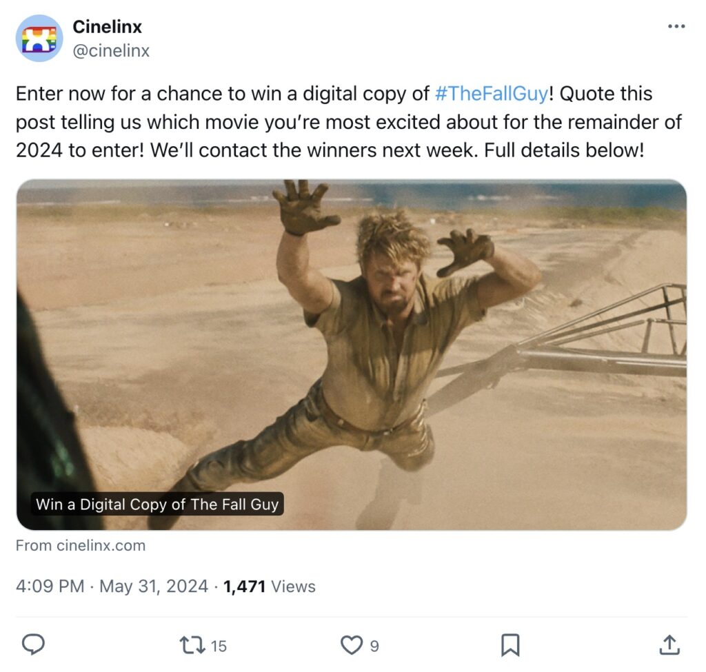 Cinelinx Fall Guy Twitter Giveaway