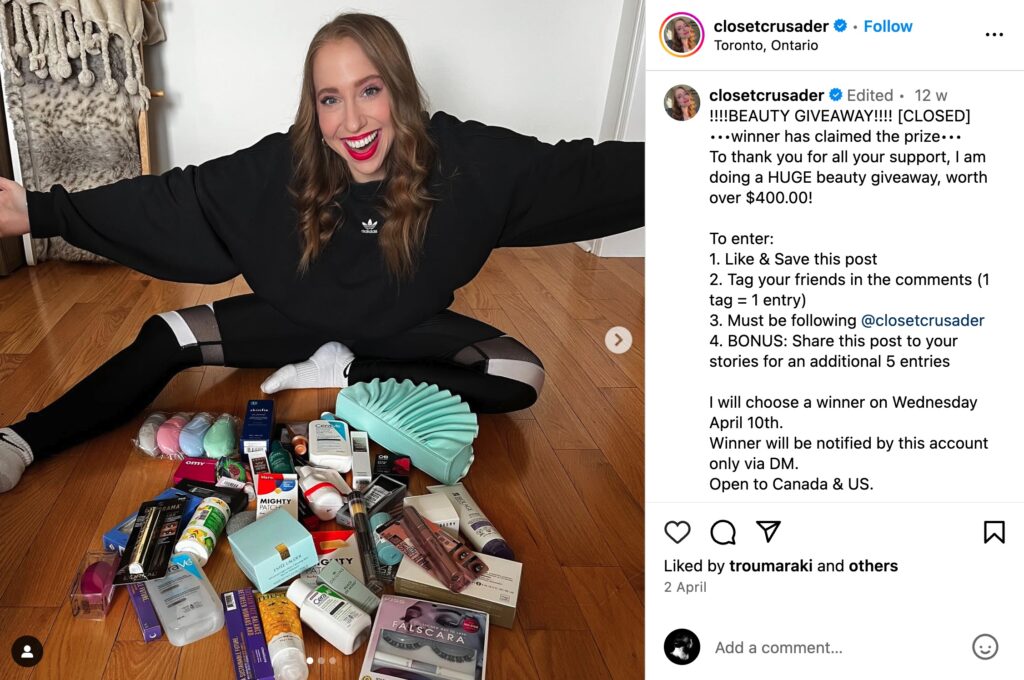 Closet Crusader Instagram giveaway