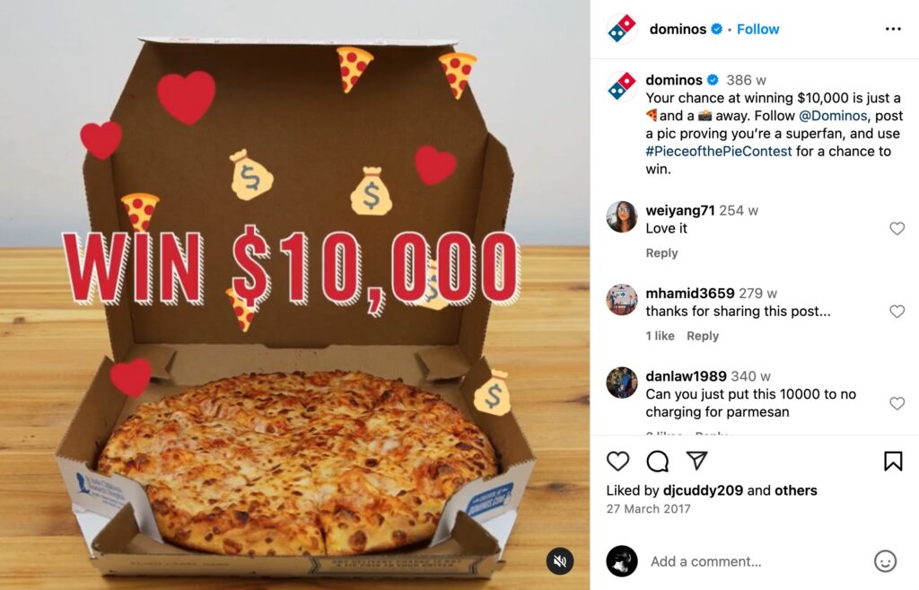 Dominos pizza Instagram Giveaway