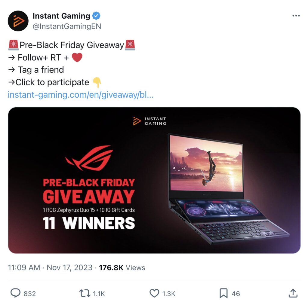 Instant Gaming Twitter Giveaway