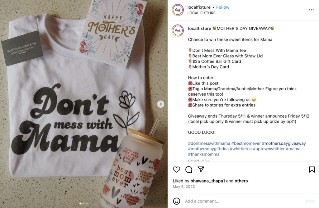 Local Fixture Mothers Day Giveaway