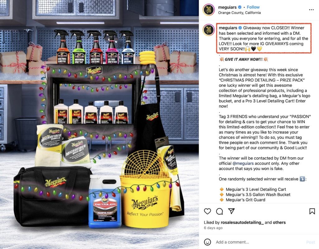 Meguiars Instagram giveaway