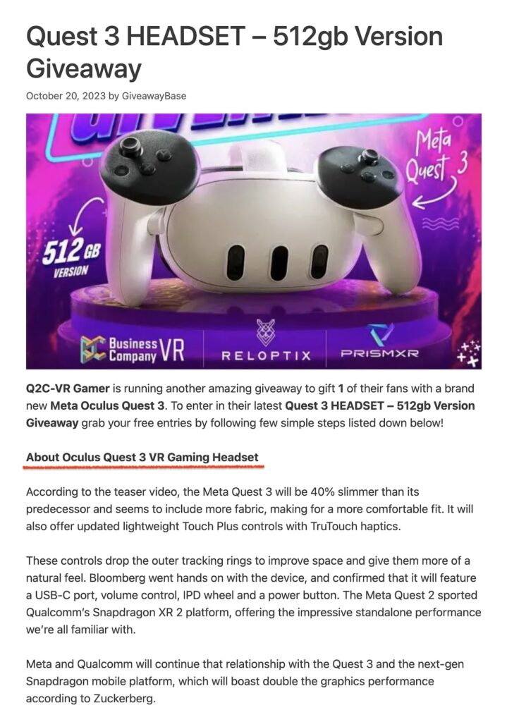 Quest 3 Headset Giveaway