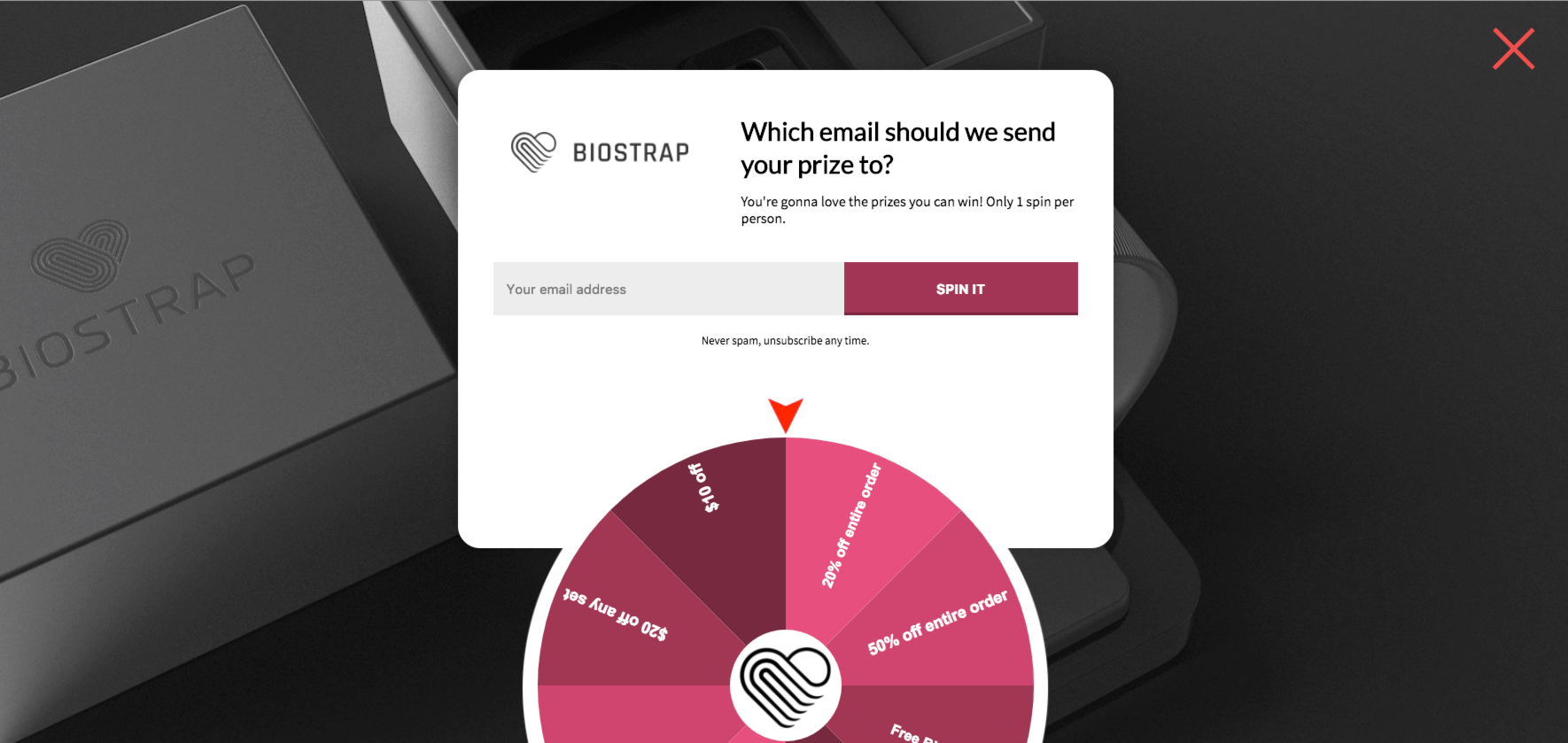 biostrap 8xd popup conversion rate