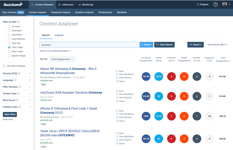 growth hacking tools - buzzsumo